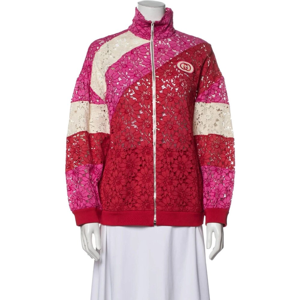 GUCCI Red Floral Lace Intarsia Bomber Jacket, XS (fits XS, S, M), NWT